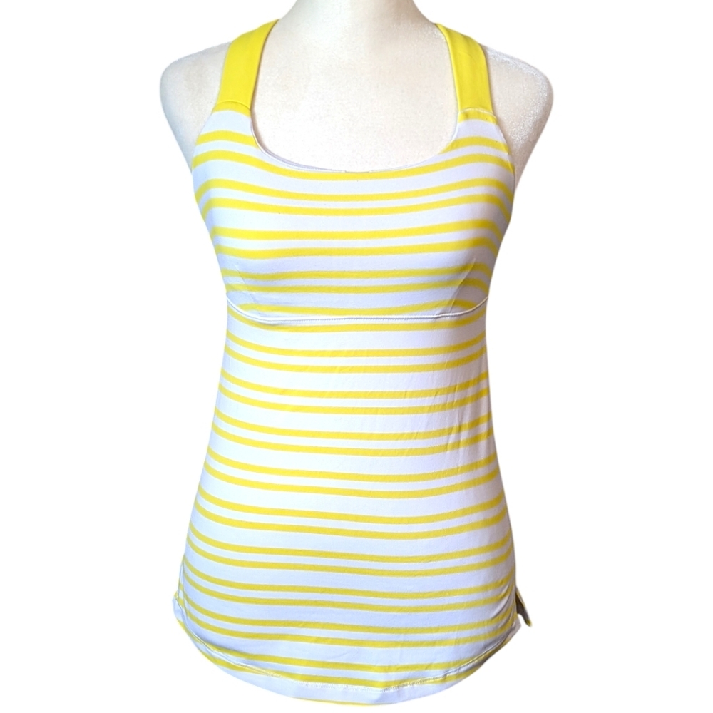 Lululemon Track And Train Tank Twin Stripe Sizzle Built In Bra Yellow Size 6